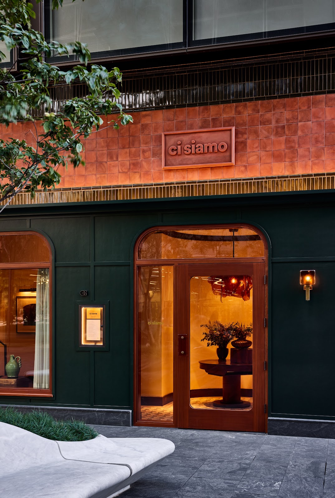 The entrance to Ci Siamo in Manhattan West, New York