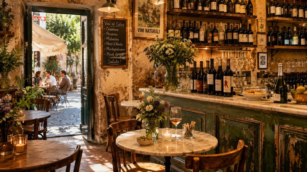 Candlelit wine bar interior